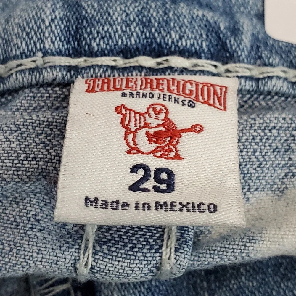 True Religion Men Jeans 29 Blue Denim Bleached Distressed Straight Cutoff
